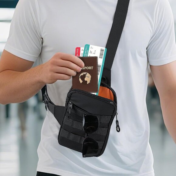 Men's Small Waterproof Tactical Sling Bag with High-Visibility Orange Lining and - Picture 6 of 7